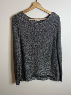 Club Monaco Black silver White Knit Sweater Italian yarn size large
